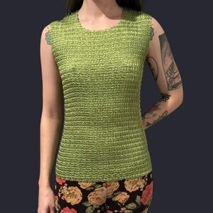 Light Green / Tank Top / Dressbarn / Crinkle Crushed Fabric / Vtg Y2K / Size S